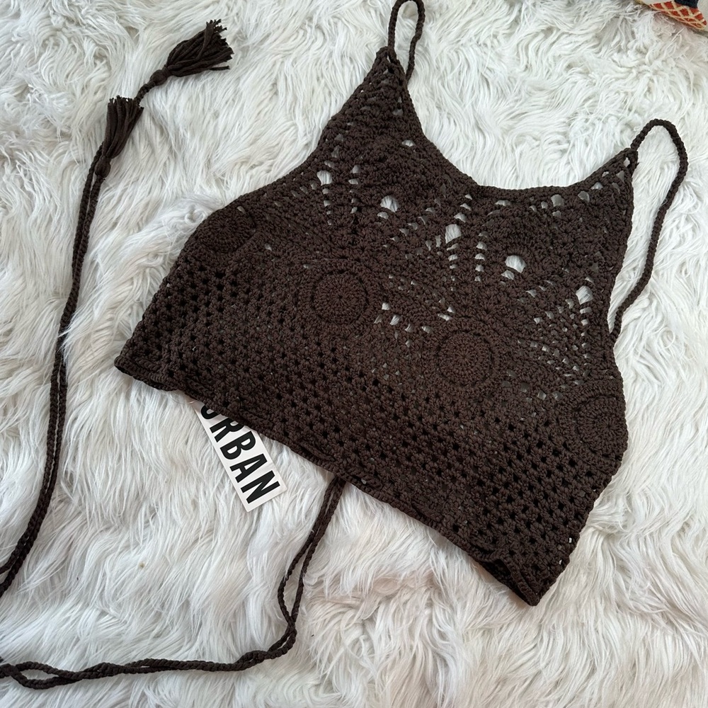 Out From Under • Chocolate Brown Crochet Lace Up Top - Picture 6 of 15
